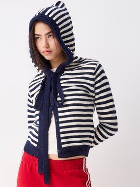 Pretty Garbage Drawstring hood striped cardigan
